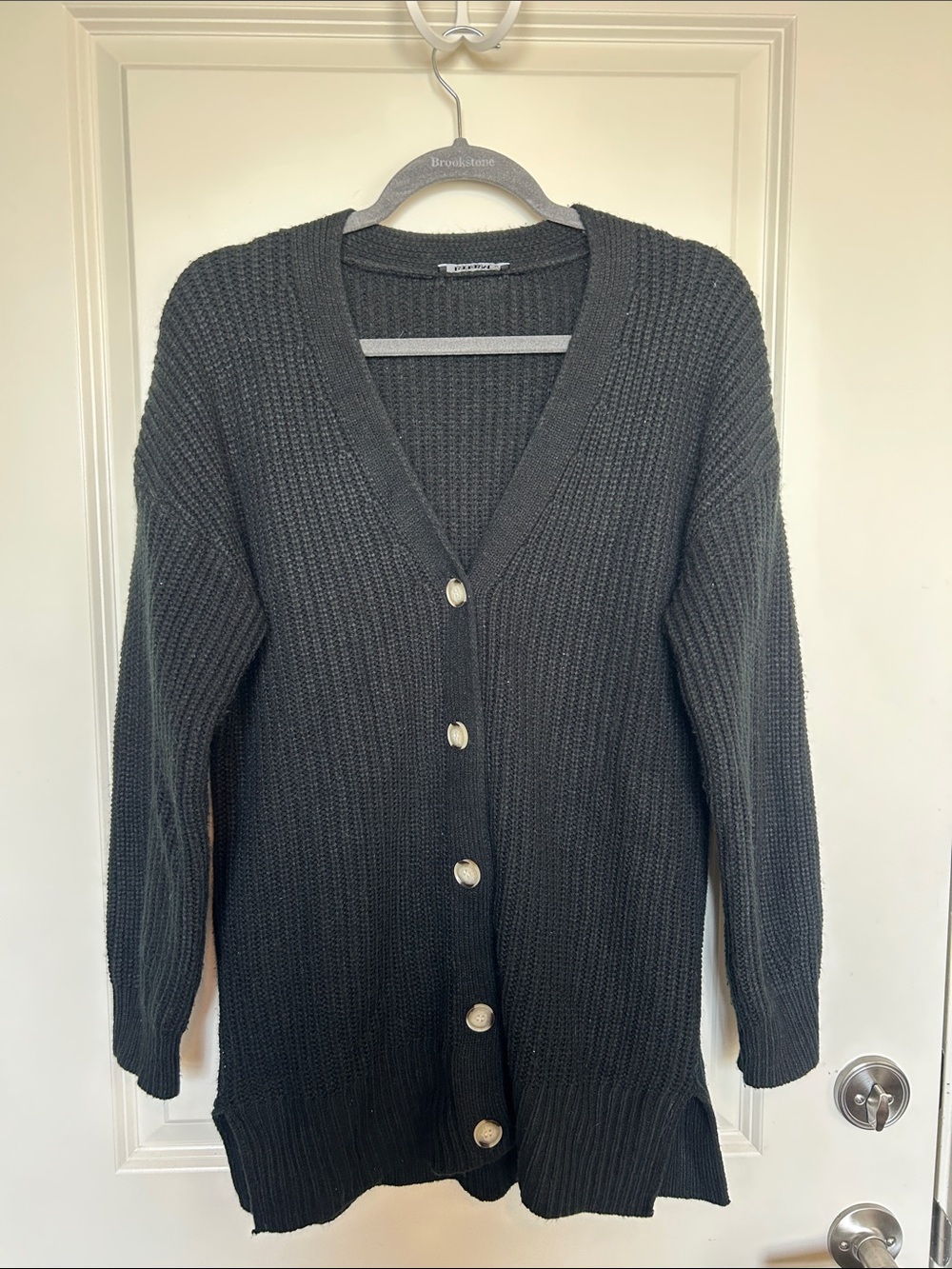 Women's Black Button-Front Knit Cardigan Sweater